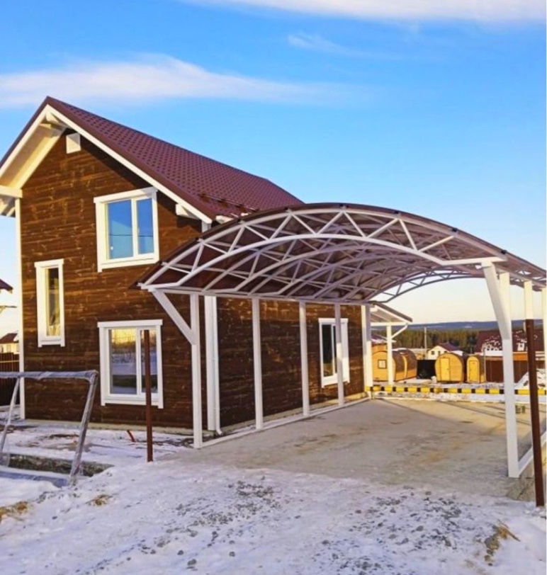 Арочный автонавес из темного поликарбоната (белые столбы) Навес для бассейна из поликарбоната